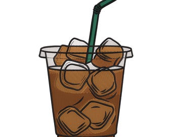 Diseño de bordado de café helado, diseño de bordado de máquina de café helado de chocolate, archivo de bordado de café estético, bordado para amantes del café.