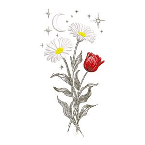 Flower Embroidery Design, Wildflower Meadow Machine Embroidery Design, Daisy and Clover Embroidery Pattern, Meadow Wild Flowers PES File.