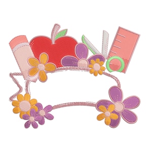 Pencil Embroidery Design, Pencil with Apple and Flower Machine Embroidery Design, Back to School Embroidery File, Teacher Embroidery Pattern