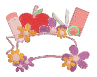 Pencil Apple Flower Embroidery Design, Teacher Back to School File