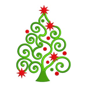 Kerstboomborduurontwerp, Swirl Scandinavische kerstboom machineborduurontwerp, kerstboom borduurbestand, boom PES-bestand