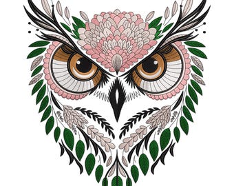 Colorful Floral Owl Embroidery Design (Digital Download)