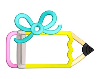Pencil with Bow Machine Embroidery Design, Back to School Embroidery File
