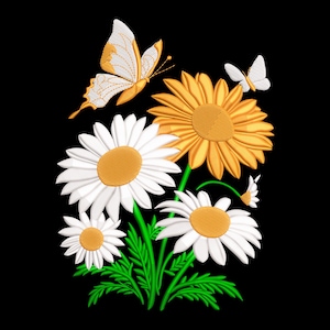 Flower Embroidery Design, Wildflower Meadow with Butterfly Machine Embroidery Design, Daisy and Clover Embroidery File, Meadow Wild Flowers.