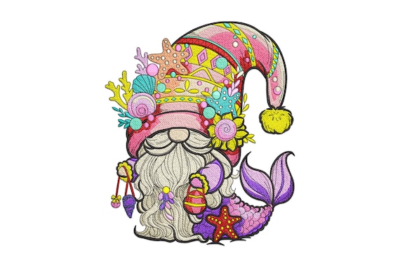 Mermaid Gnome Embroidery Design: Starfish Hat (Machine Embroidery File)