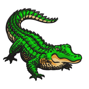 Crocodile embroidery design, Green Crocodile Machine embroidery design, Wildlife embroidery File, Animal Embroidery Design.