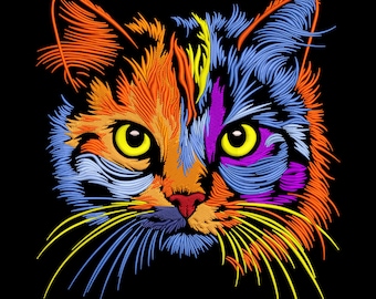 Realistic Cat Face Embroidery Design, Pet Lover Gift (Digital Download)