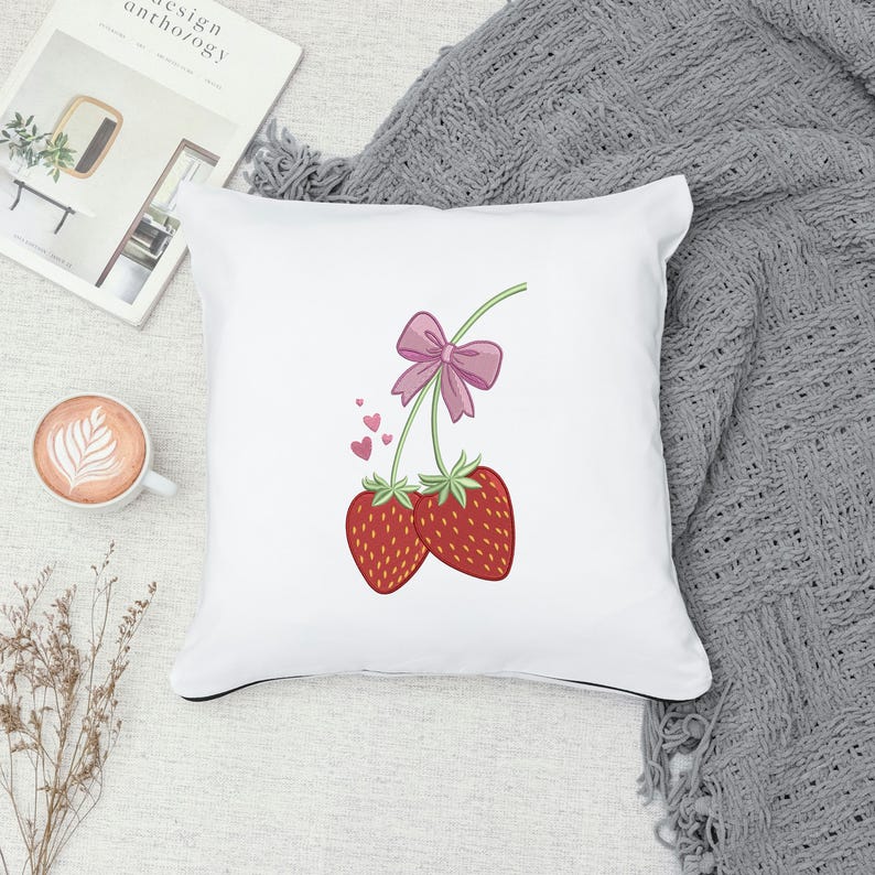 Broderidesign med jordgubb och rosett: Maskinbroderifil bild 3