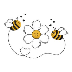 Bee Embroidery Design, Floral Honeybee Machine Embroidery Design, Floral Honeybee with Flower Embroidery Design, Honeybee and Bloom Design.