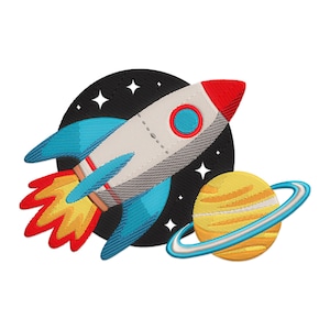 Space Rocket Embroidery Design, Rocket with Space Machine Embroidery Design, Rocket Embroidery File, Universe Space with Rocket Embroidery.