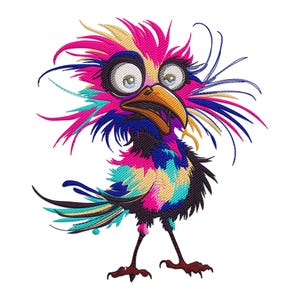 Verrückte Vögel Stickmuster, Lustiges Crazy Huhn Stickdatei, Maschinenstickerei, Bauernhof Tiere Stickmuster.