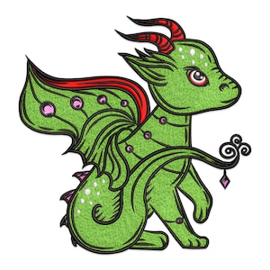 Lindo diseño de bordado de dragón verde bebé, lindo y adorable diseño de bordado a máquina de dragón, archivo de bordado de animales.