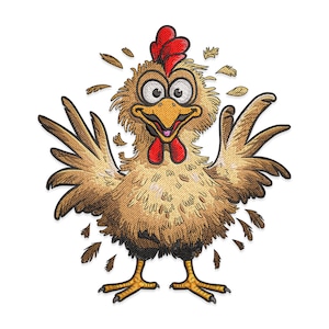 Huhn Stickerei, lustiges verrücktes Huhn Maschinenstickerei, niedliches Huhn Stickdatei, Bauernhof Tier Stickerei.