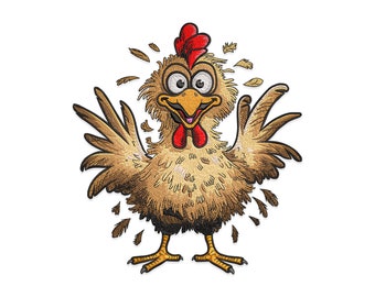 Chicken Embroidery Design, Funny Crazy Chicken Machine Embroidery Design, Cute Chicken Embroidery File, Farm Animal Embroidery Design.