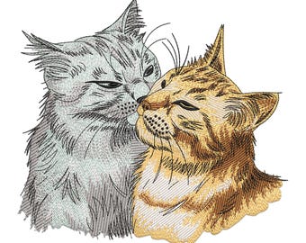 Cats Embroidery Design: Loving Felines Machine Embroidery (Digital Download)