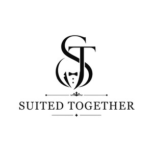 May include: A black logo featuring the stylized letters S and T intertwined. The design incorporates a tuxedo jacket silhouette with a bow tie and buttons. Below the graphic, the text SUITED TOGETHER is centered between two horizontal lines.