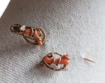 Antique Victorian Love Knot Coral Brooch & Stick Pin Set - 10K Gold Filled