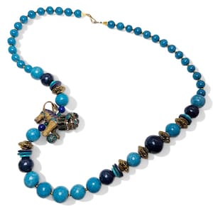 Colar Foo Dog de Prata Chinês Antigo de Exportação: Lápis, Turquesa, Esmalte Cloisonné