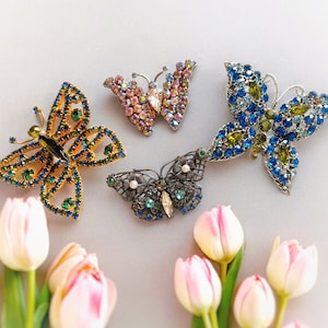 You Choose - Vintage MCM Crystal Rhinestone Butterfly Brooch- Signed Warner AB, Signed Czech Filigree - Use a Discount Code to Buy Multiples