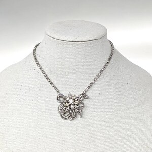 Vintage 50s Rhinestone Choker Necklace: Silver-Tone Bridal Jewelry