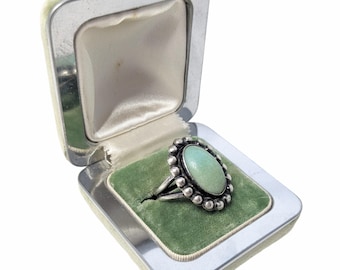 Vintage Turquoise Sterling Silver Ring - Size 7.5 Artisan Mexico