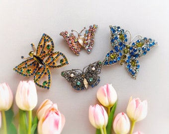 You Choose - Vintage MCM Crystal Rhinestone Butterfly Brooch- Signed Warner AB, Signed Czech Filigree - Use a Discount Code to Buy Multiples