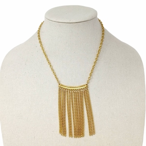 Vintage Minimalist Rich Gold Tone Fringe Chain Pendant Necklace - 17&quot; - Costume Jewelry Boho