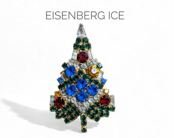 Vintage Eisenberg Ice Christmas Tree Brooch: Rhinestone Crystal