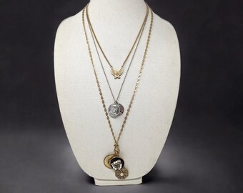Curated Vintage / Victorian Revival WHBM Charm Necklace/ Ericka WEINER Jackie & JFK Medallion/ Phoenix Pendant - Discount Code For 2 or More
