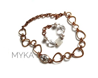MYKA - 3 Designs In 1 - Rose Gold Rhodium Plated Swarovski Crystal Necklace & 2 Bracelets - Endless Versatility - Perfect Travel Jewelry!