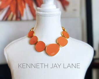 KJL Kenneth Jay Lane Coral Enamel Gold Plated Statement Necklace