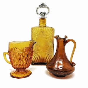 Your Choice -Indiana Glass Diamond Point Creamer  - Decanter - Blown Glass Handled Pitcher/Vase - MCM Barware - Choose all 3 15% discount