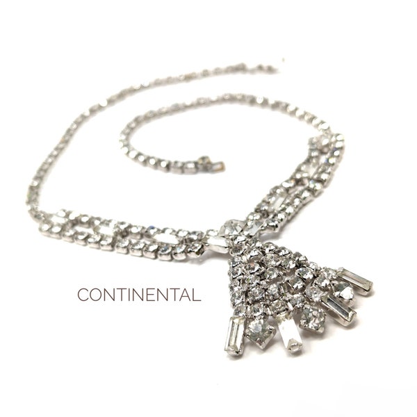 Vintage Signed CONTINENTAL Rhinestone Necklace Silver-Tone - Vintage Theme Wedding, Bridal, Collectors  Mid-Century Costume Jewelry