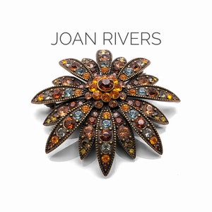 Vintage JOAN RIVERS SWAROVSKI Crystals Topaz/Blue Flower Starburst Pin Brooch 2.38”