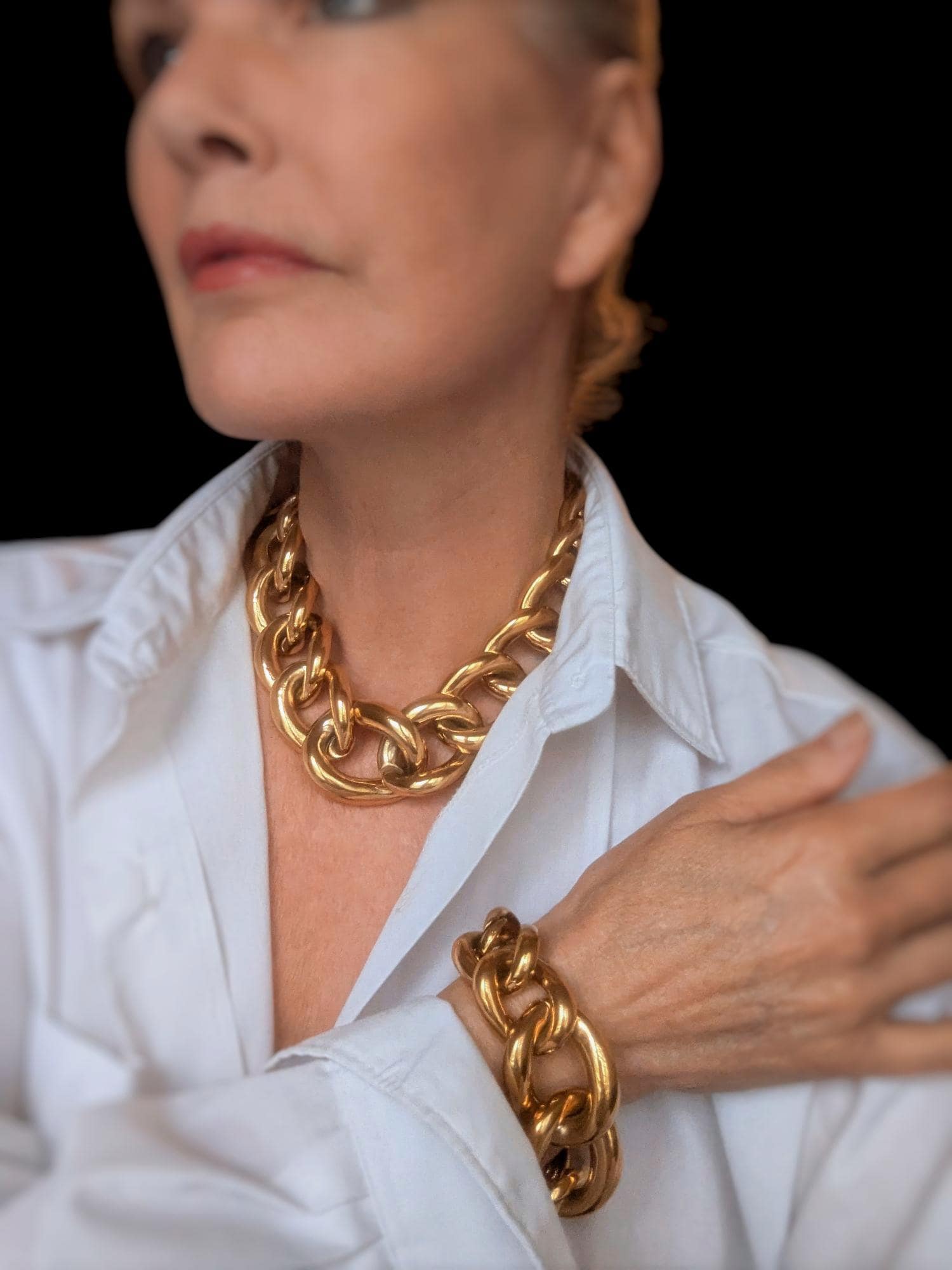 Vintage Givenchy Oscar De La Renta Gold Chain Necklace Bracelet