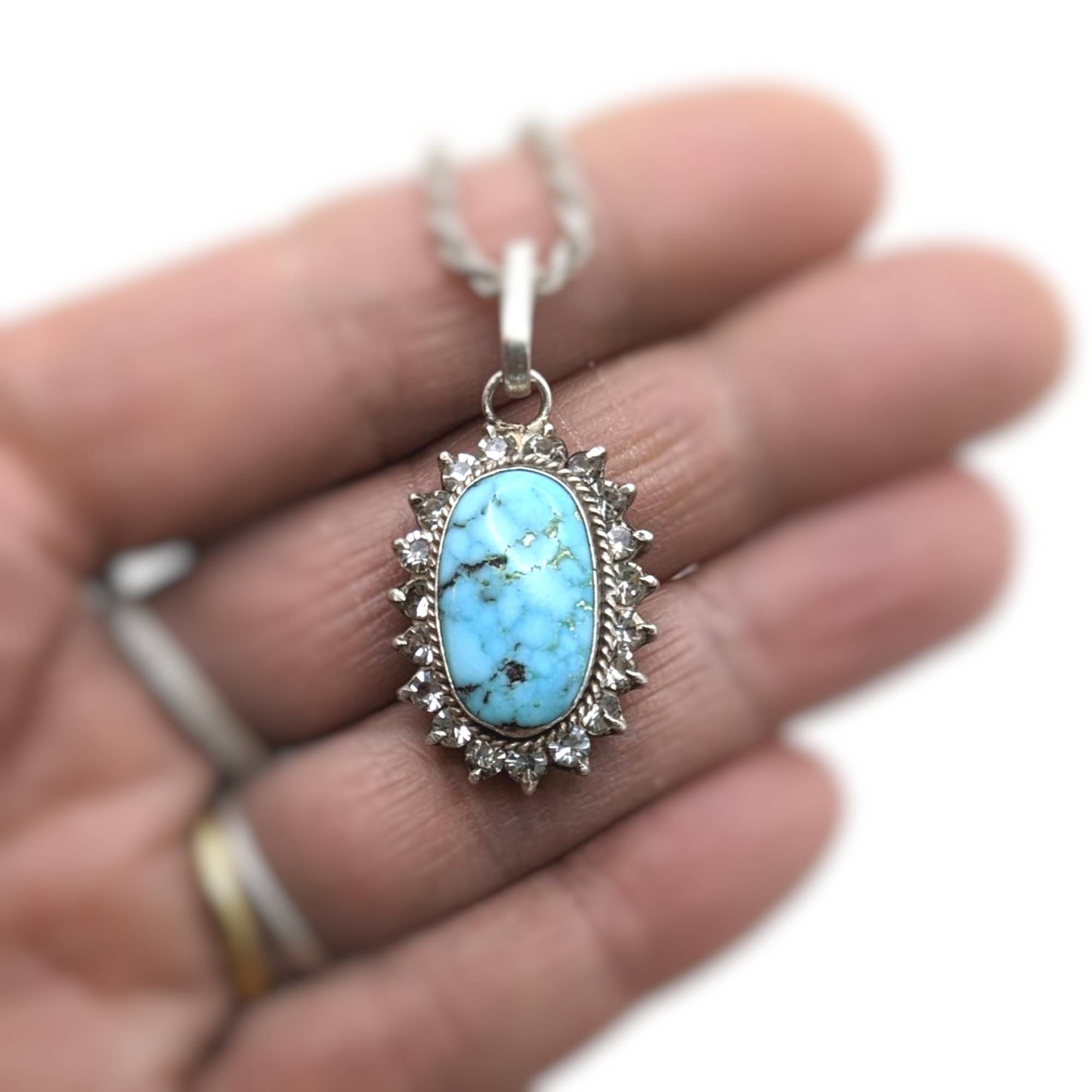 ヴィンテージ ターコイズ スターリングシルバー ペンダントネックレス