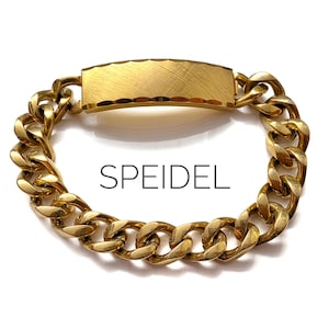 81AxS9evRoL._AC_SY300_QL30_.jpg Vintage Speidel USA Mens Gold Tone ID Bracelet Steven Engraved Curb Link Chain main image 2