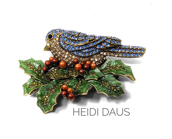 MASSIVE HEIDI DAUS "Bough of Holly" Brooch - Pave… - image 1