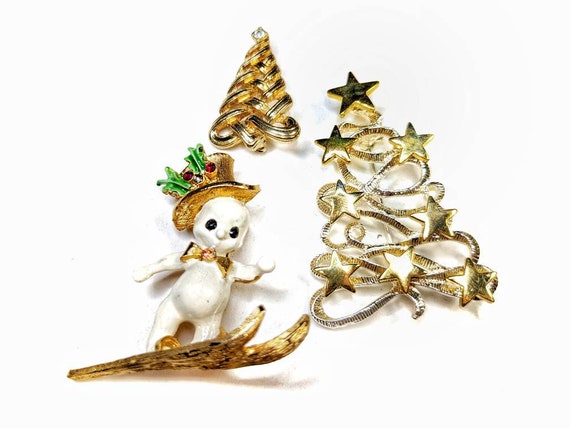 ヴィンテージクリスマスブローチコレクション：雪だるま、クリスマス