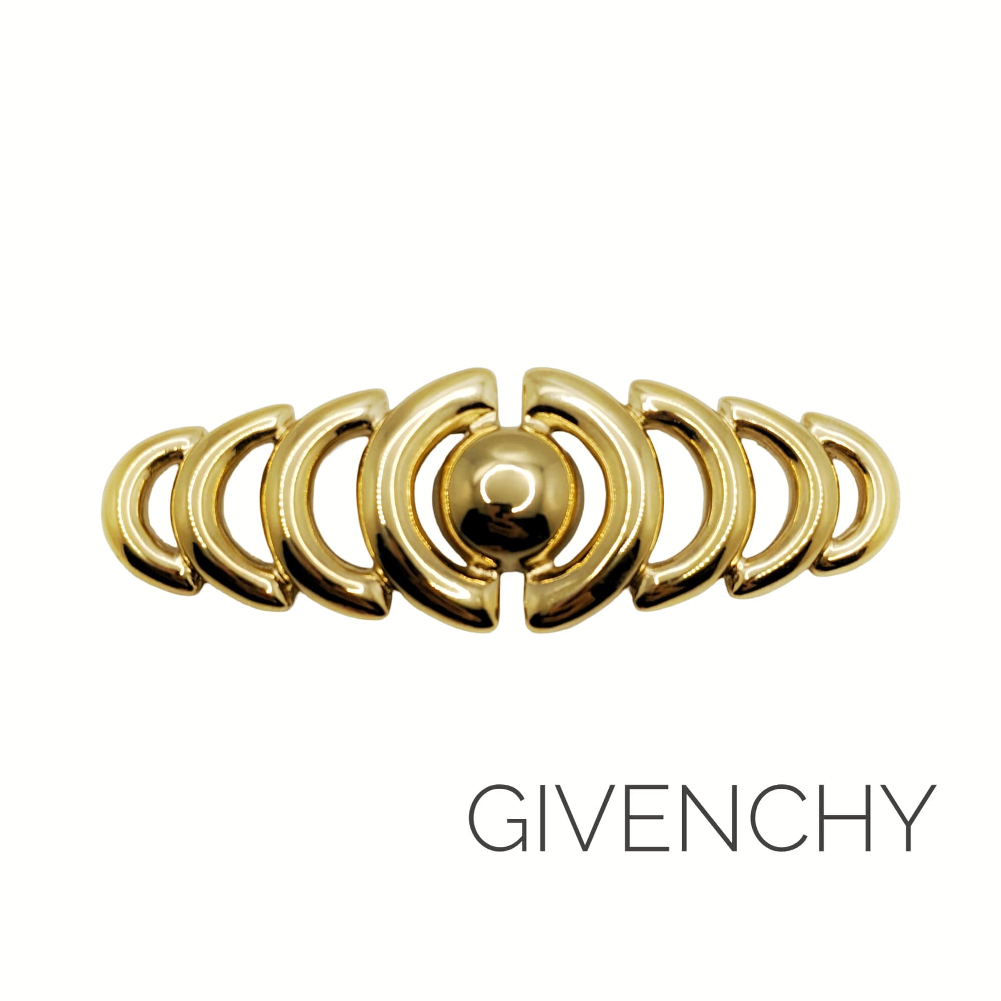 Givenchy Paris Gold Plated Rose Flower Heart Brooch 1980s Givenchy Paris-New York Gold Plate Open Swirl  Oversized Bar Brooch Pin display picture 1