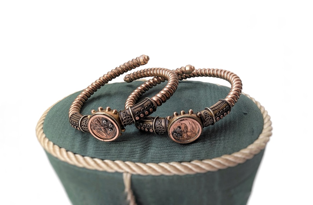RARE Matched Pair Antique Victorian Wedding Bracelets | Etruscan