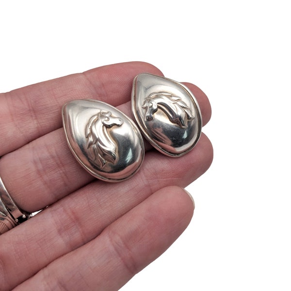 Vintage 925 Signed KBN - Sterling Silver Curved Earrings Equestrian Horse design  - Kabana Sterling - Mid century Jewelry 6.1 grams