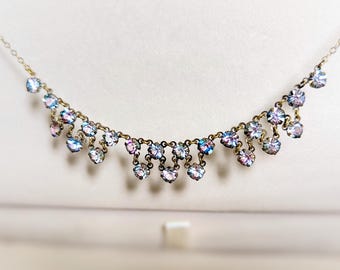Antique 1920s Art Deco Iris Glass Swag Necklace - Czech Bohemian Bridal Jewelry