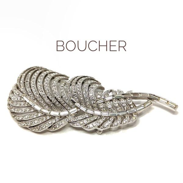 MASSIVE 4" Rare Marcel BOUCHER for "Avon of Bellview" Pave Rhinestone Feather Brooch - Rhodium Plated - NUMBERED & Signed Collectible Pin