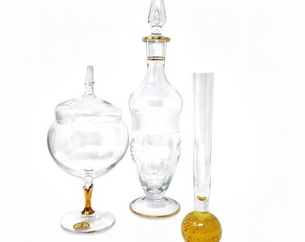 Your Choice Vintage Art Glass - Amber Controlled Bubble Bud Vase - Decanter w/ Gold Details- CZECH BOHEMIA Glass Apothecary - Discount Code