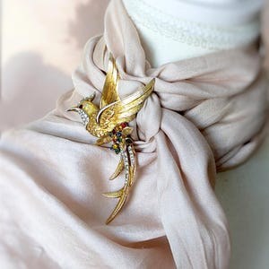 Coveted Marcel BOUCHER "Bird of Paradise" Brooch Signed & Numbered - Gold Plate Colorful Rhinestone Crystals - MCM Figural Collectible Pin