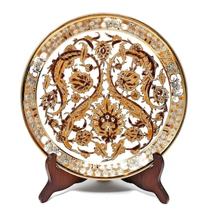 Vintage Lindos Keramik Wall Plate Hand Painted Enamel/Real Gold - Rhodos Greece - Circa 1979