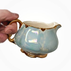 Vintage Ellgreave 1930 Icy Blue Iridescent Creamer - Pearlized Lusterware Creamer - Gold Trimmed Fine Bone China