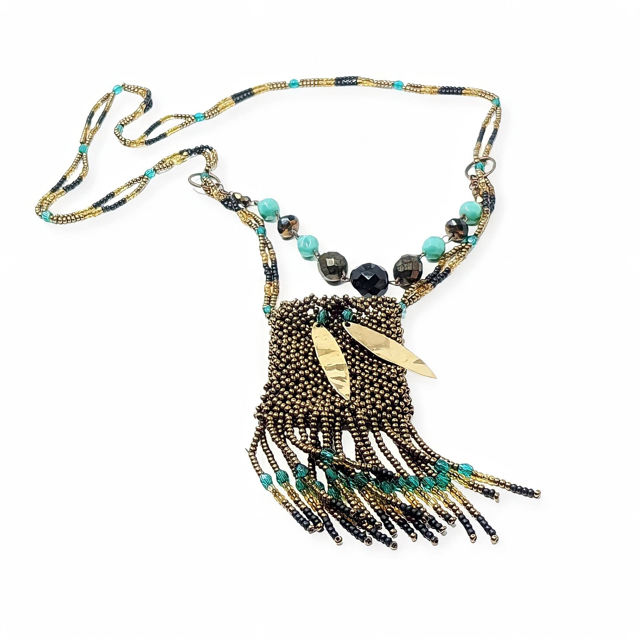 Collier écharpe Crochet Perles Strass Noir - Neuf Avec étiquette TeSori