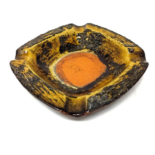 FAT LAVA Brutalist Carstens Tonnieshof Ashtray, Mid-Century, West German, #6808 -15 - ORANGE/Harvest Gold/Brown - Collectible Tobacciana